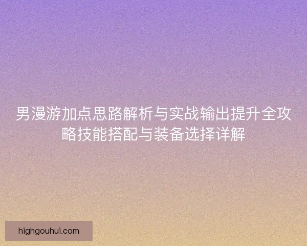 男漫游加点思路解析与实战输出提升全攻略技能搭配与装备选择详解