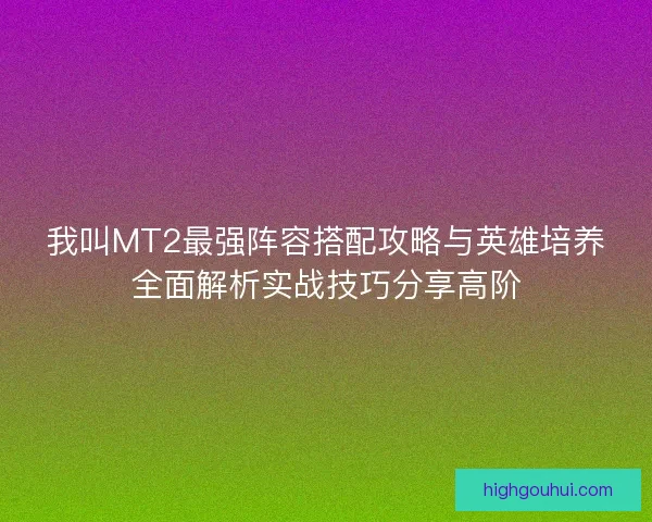 我叫MT2最强阵容搭配攻略与英雄培养全面解析实战技巧分享高阶